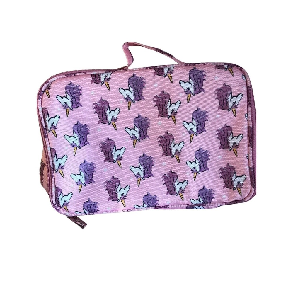 Unicorn Print Pink Insulated Lunch Bag With Handle & Zipper Closure‎ For Kids